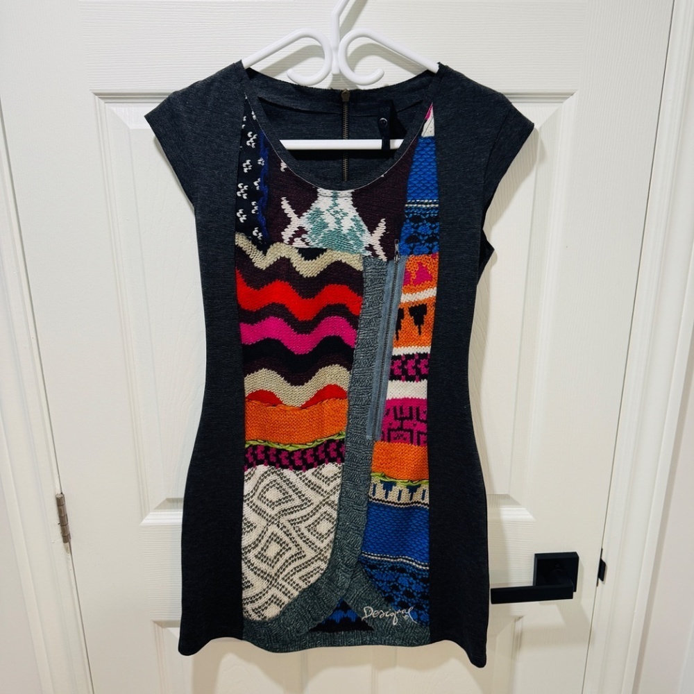 Desigual - Colourful Sleeveless Dress, Patchwork Print, Size M